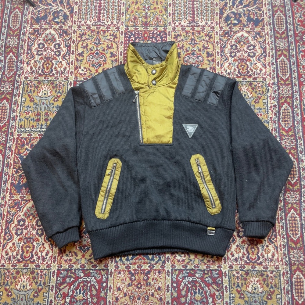 VTG 80s White Stag World Pro Mogul Tour Knit Wool Ski Sweater M Black 1/4 Zip